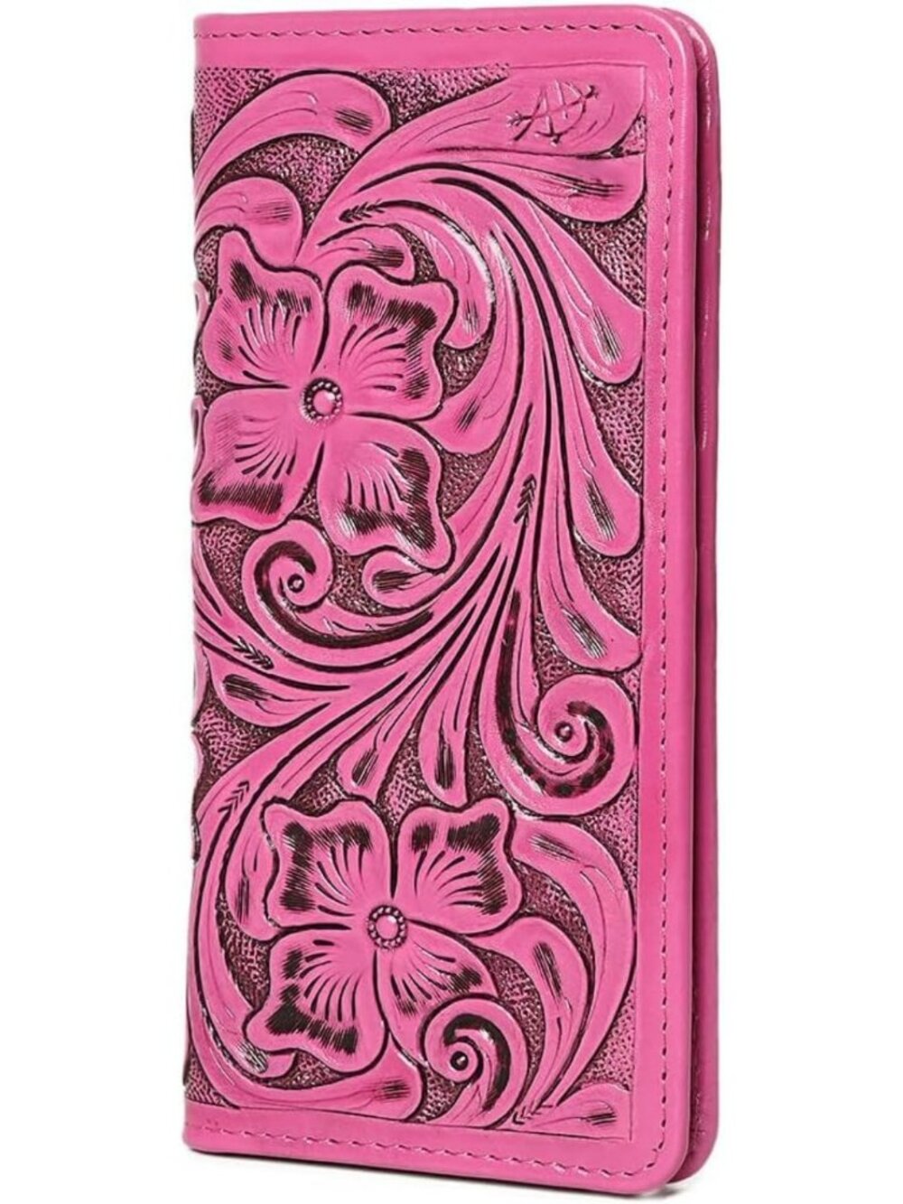 Handcrafted Pink Tooled Leather Bifold Wallet | Floral Carved Clutch with Snap